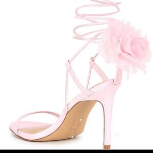 Gianni Bini leather flower ankle wrap strappy sandals pink